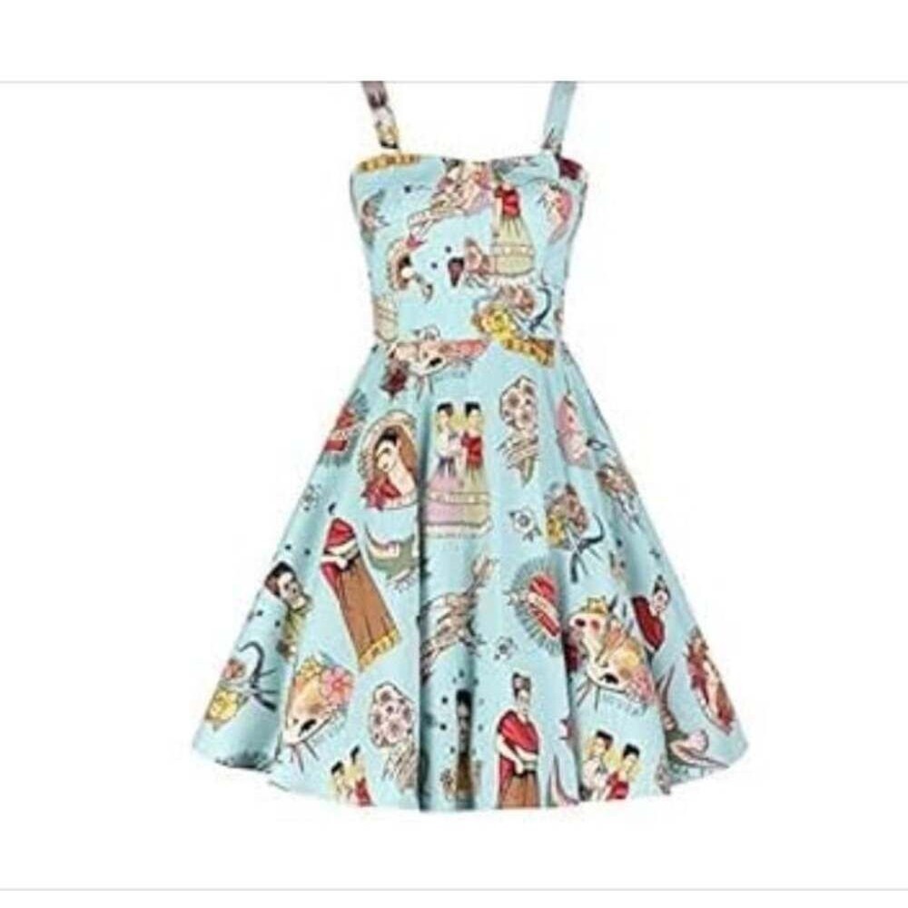 Queen of Holloway Frida Kahlo Print Retro A-Line Dress Size Small